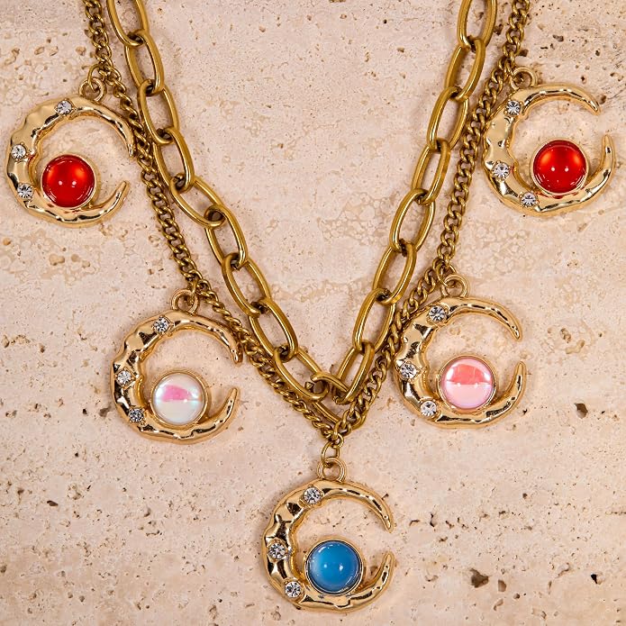 Gold-Tone Moon Charms with Rhinestones - Image 6