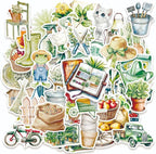 50 Pcs Cute Garden Farm Life Stickers, Vintage Plant Gardening Tool Animal by Unknown