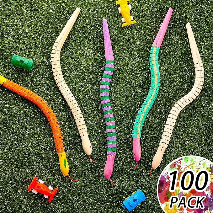 BBTO 100 Pieces Wooden Snake Bulk Jointed Flexible Unfinished Wooden Wiggly - Image 5