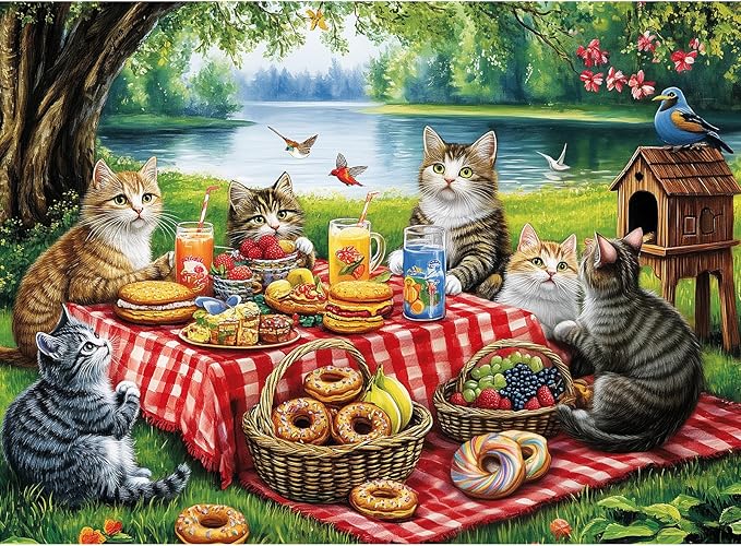 500 Piece Puzzles for Adults, Cat Family Dinner Large Piece Jigsaw Puzzle for by MJYPHDM