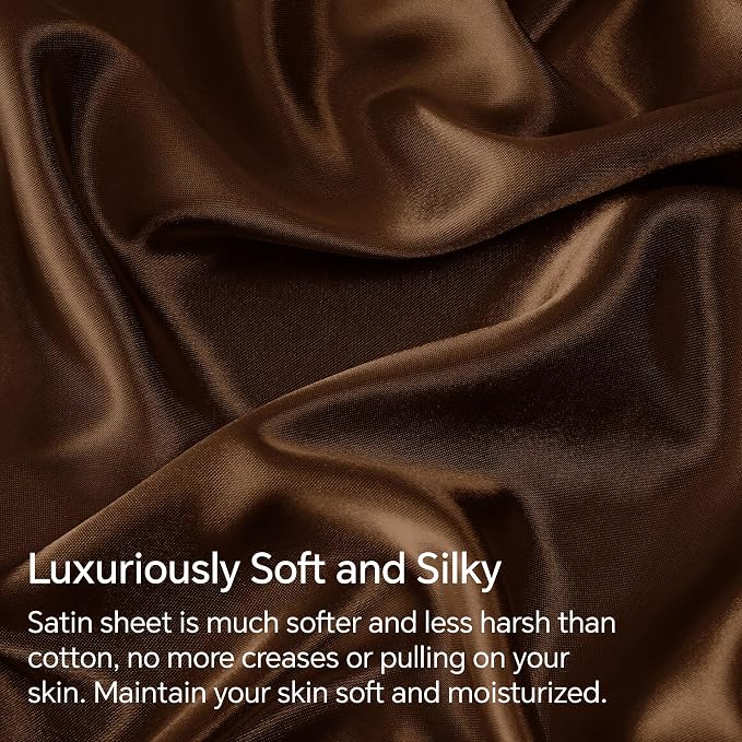 BEDELITE King Size Sheets Set, Luxury Soft Brown Satin Sheets - Image 3