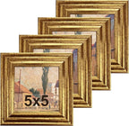 KTKDE 5x5 Picture Frame Set of 4, Ornate Vintage Gold Photo Frames by KTKDE