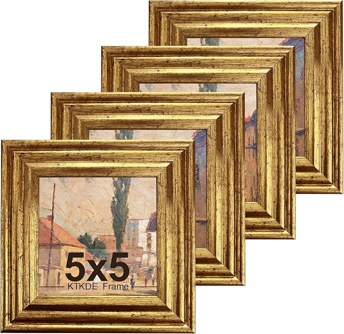 KTKDE 5x5 Picture Frame Set of 4, Ornate Vintage Gold Photo Frames by KTKDE