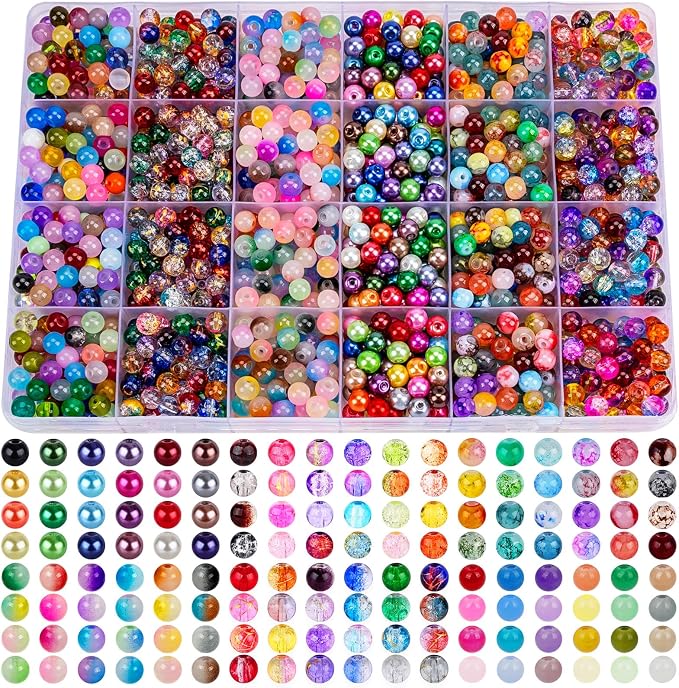 XSEINO About 144 Colors 1200PCS 6mm Glass Beads Bracelet Making Set, Colored - Image 8