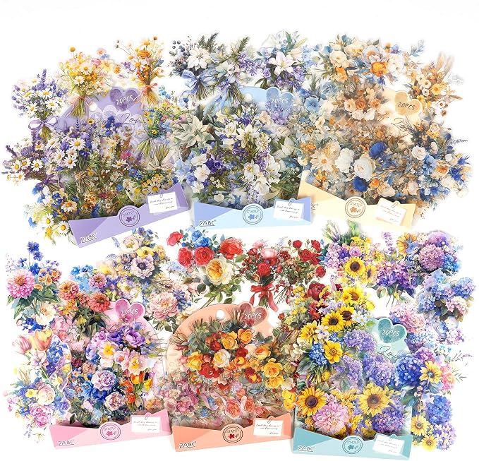 OKUPAN 120Pcs Flower Stickers for Scrapbooking Supplies, Transparent Scrapbook by DecorateYourWorld