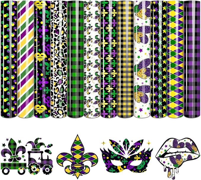 Tintnut Mardi Gras Heat Transfer Vinyl, easy cut & weed, stretch washable by Tintnut