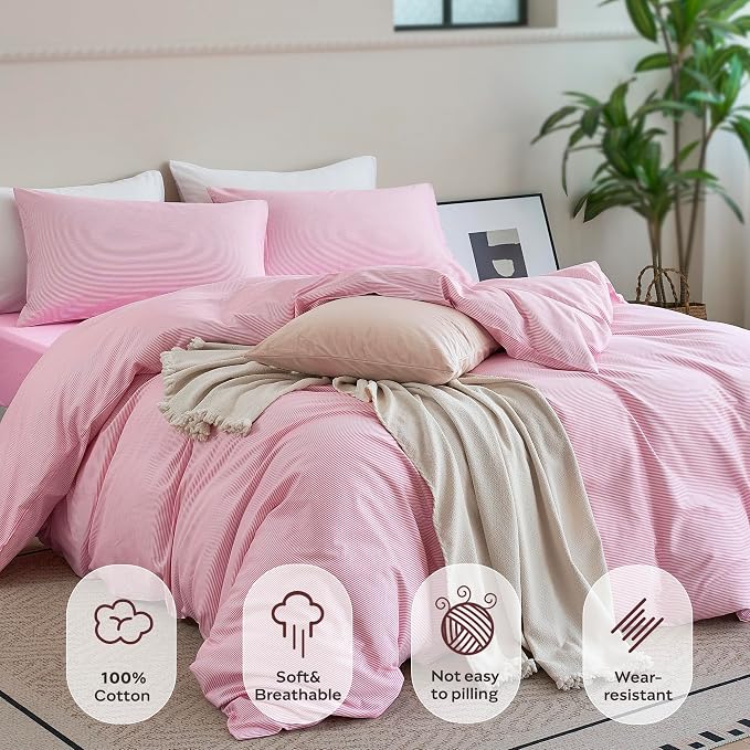 JELLYMONI 100% Natural Cotton 2pcs Striped Duvet Cover Sets, - Image 2