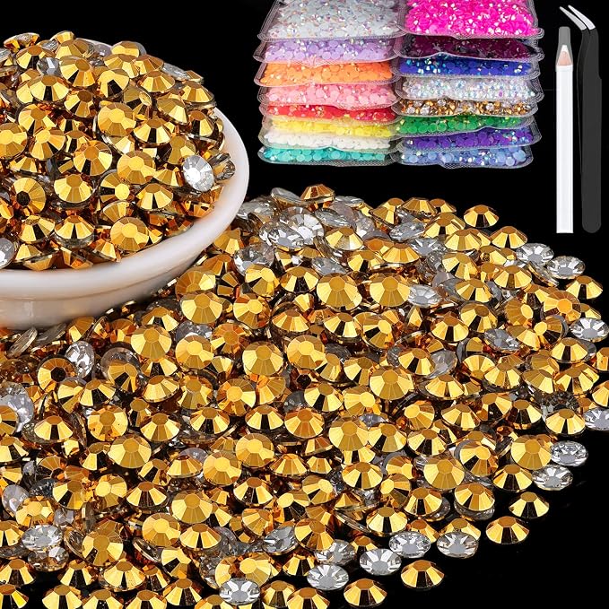 1500pcs 6mm Resin Rhinestones Bulk, Mineral Gold Flatback Round Jelly by BELLEBOOST