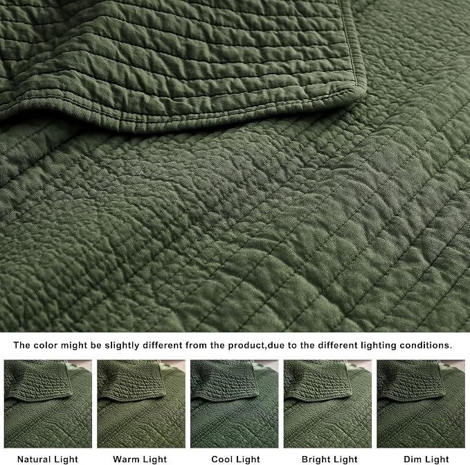 palassio Striped Olive Green 100% Cotton Quilt Queen Size Bedding Sets - Image 6