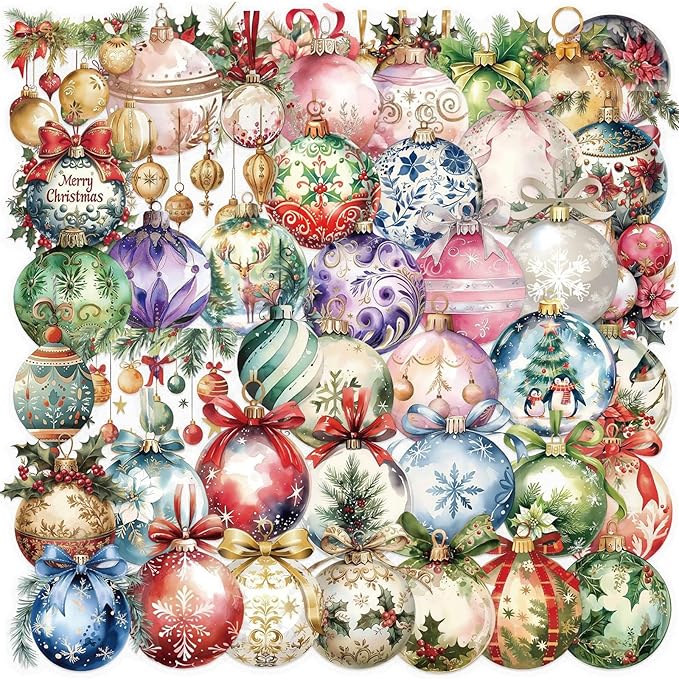 50 Pieces Christmas Themed Transparent Stickers by Unknown