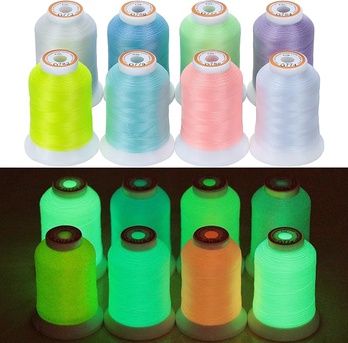 New brothread 8 Colors Luminary Glow in the Dark Embroidery Machine Thread Kit by Newbrothread