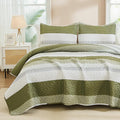 Andency Queen Quilt Bedding Set Olive, 3 Pieces Patchwork Olive Green Striped by Andency