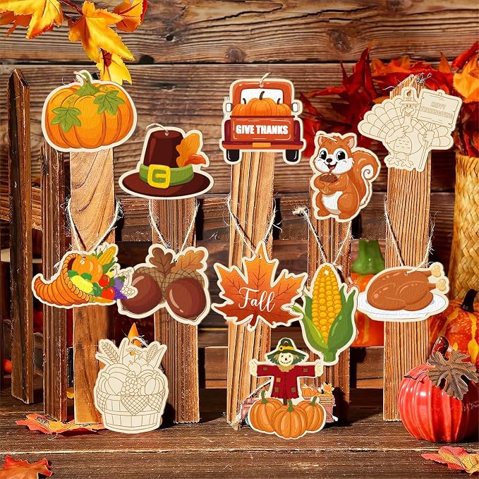 36PCS Wooden Thanksgiving Decoration Fall Ornaments to Paint Happy Thanksgiving - Image 4
