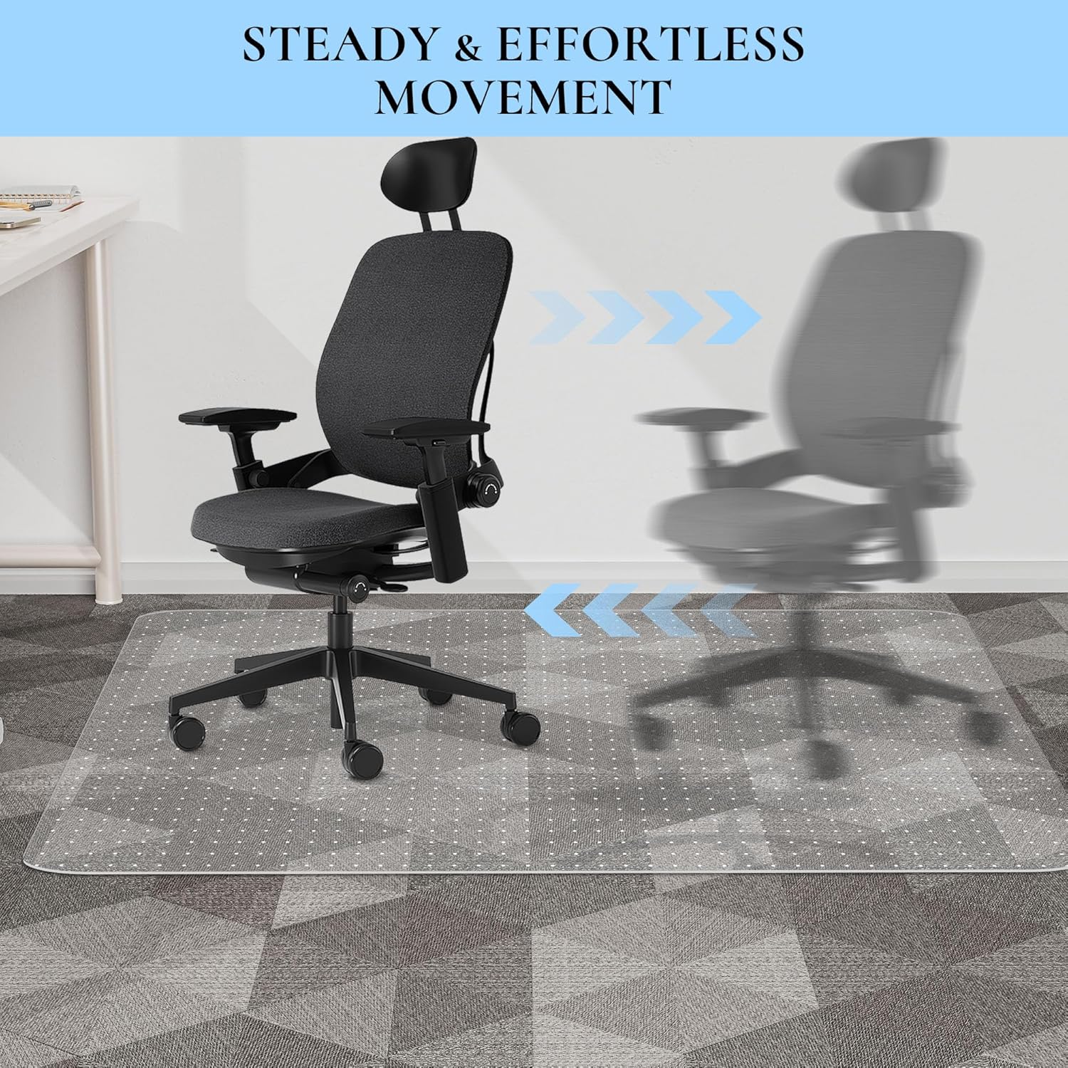 Office Chair Mat for Low Pile Carpet, 48” x 36” Transparent Office Desk Chair Mat for Carpeted Floors, Studded Carpet Floors Protector Mat for Home & Offices
