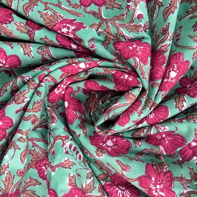 E-Tailor® Indian Ethnic 100% Cotton Voile Running Hand Block Print Natural - Image 4
