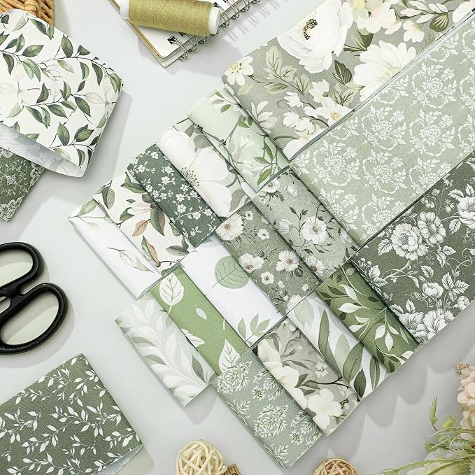 Hosuly 40 Pcs Sage Green Floral Fabric Spring Flower Jelly Fabric Quilting - Image 4