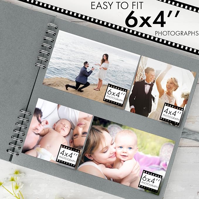Bstorify Square Scrapbook Photo Albums 80 Pages Grey Thick Paper, Ribbon Closure - Image 4