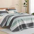Litanika Quilt King Size Sage Green, Stripe Patchwork Summer Bedspread Coverlet by Litanika