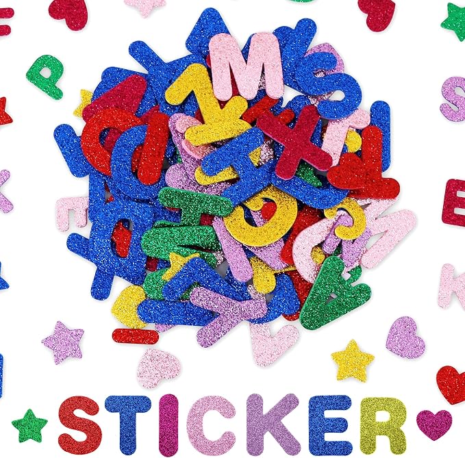 BEISHIDA 448 Pcs Glitter Foam Letter Stickers ，Letter 1.5inch 1inch Heart Stars by Beishida