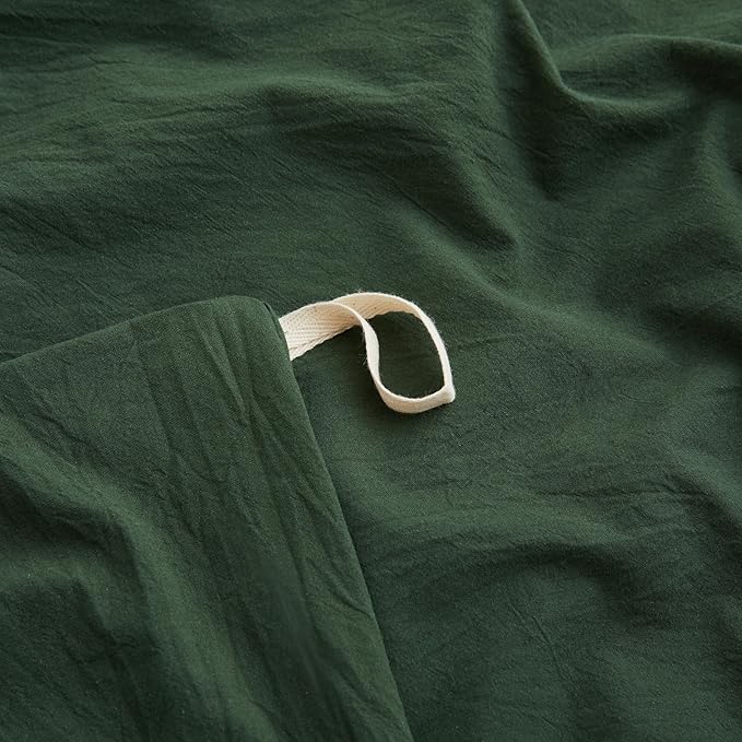 LOVQUE Green Duvet Cover Twin Size, 100% Washed Cotton Linen Like Bedding Set - Image 4