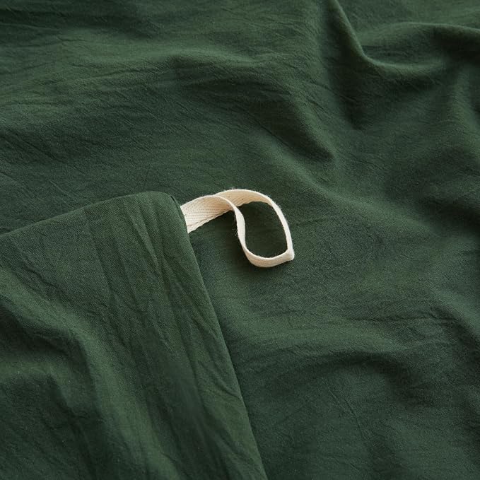 LOVQUE Forest Green Duvet Cover Full Size, 100% Washed Cotton Linen Like - Image 4