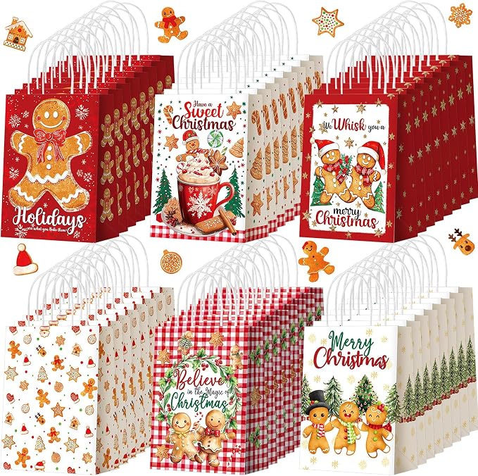Kolldenn 48 Pcs Christmas Gingerbread Party Favors Bags Christmas Goodie Gift - Image 8