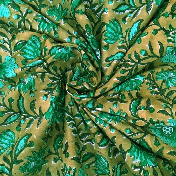 E-Tailor® Indian Ethnic 100% Cotton Voile Running Hand Block Print Natural by E-Tailor