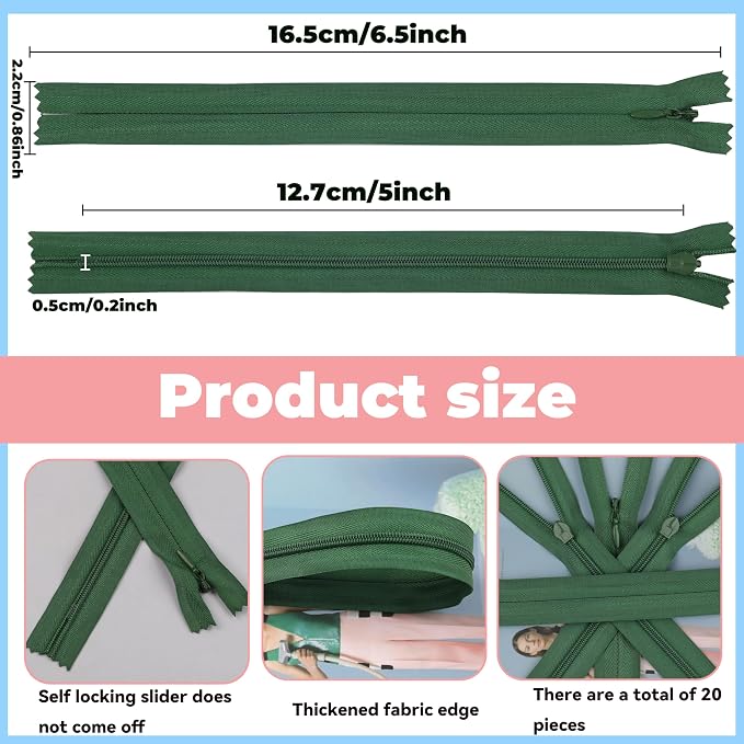 YAKA 20pcs Green Nylon Invisible Zippers Tailor Sewing Tools Garment - Image 2