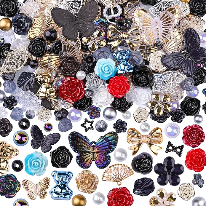 350 Pieces 3D Resin ABS Colorful Rose Flower Bows Butterfly Charms by ShowNow