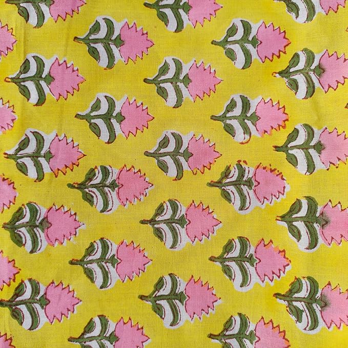E-Tailor® Hand-Block Printed Pre-Cut Floral Cotton Fabric - Image 2