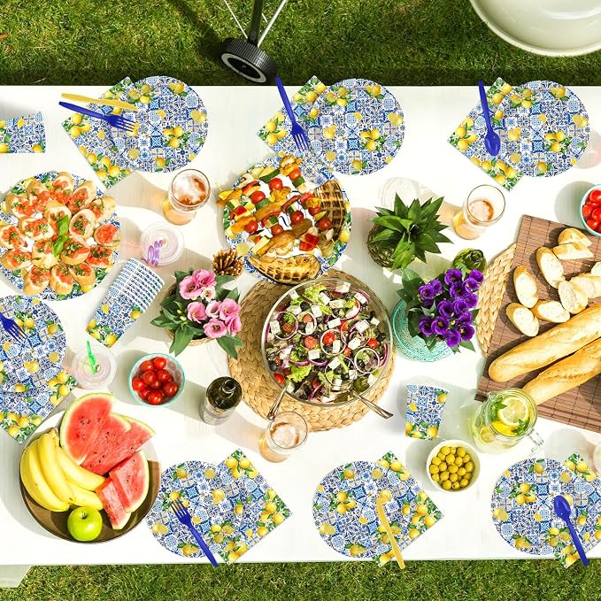 168Pcs Lemon Bridal Shower Party Decor Amalfi Coast Plates Napkins Cups Forks - Image 5