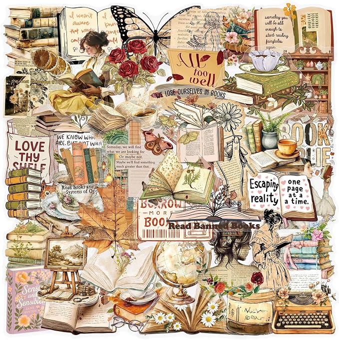 50 Pieces Retro Reading Transparent Stickers by Unknown