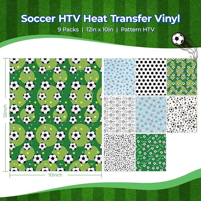 HTVRONT Soccer HTV Heat Transfer Vinyl, 9 Packs Iron on Vinyl - Image 3