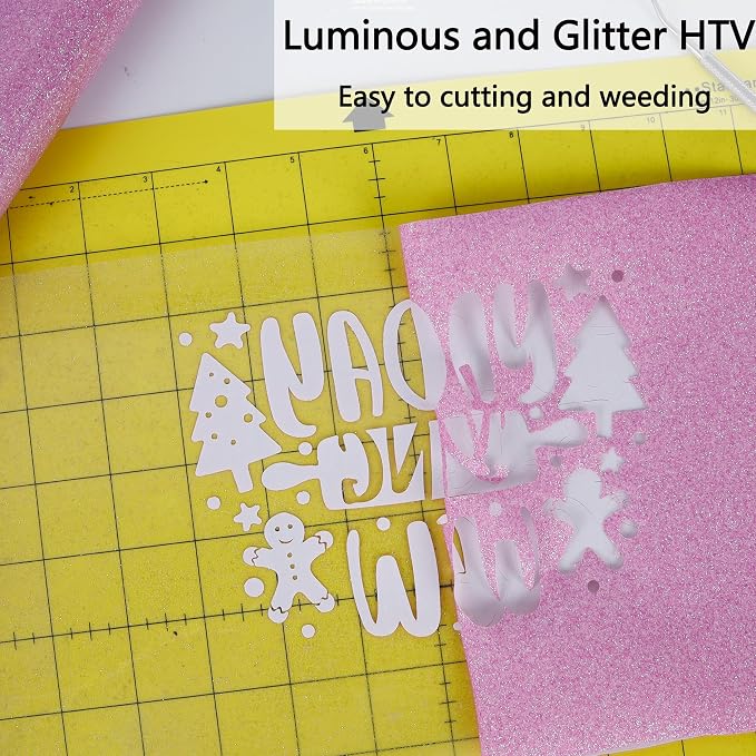 HTVVETUR Glitter Lilac Heat Transfer Vinyl, Glow in The Dark Light Purple HTV - Image 4