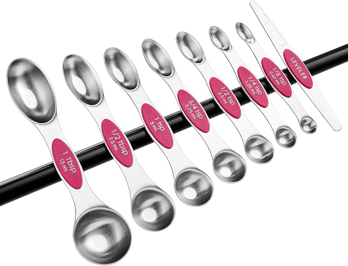 Spring Chef Pink Stainless Steel Magnetic Measuring Spoons Set of 8 - Image 9