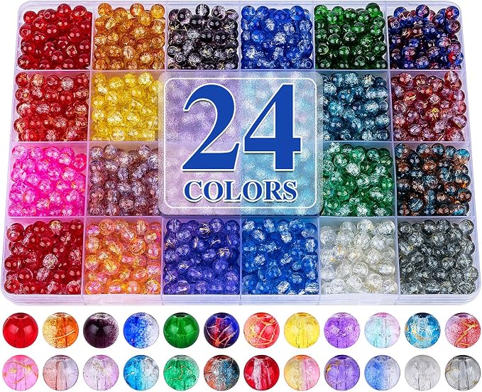 XSEINO About 1200+ PCS 6mm Golden Silk Style Glass Beads Bracelet Making Kit by XSEINOiscreating%EF%BC%81