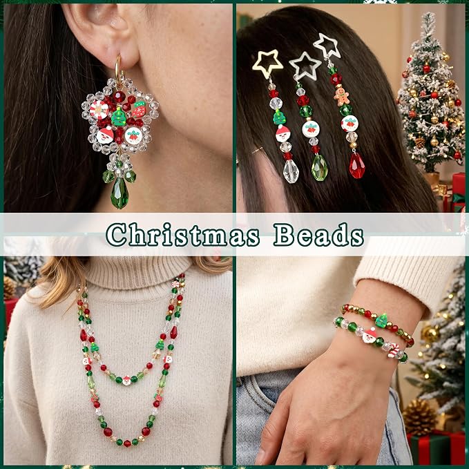 ZHIYUXI 1150PCS Christmas Glass Beads Red and White Beads Jewelry Making | - Image 4