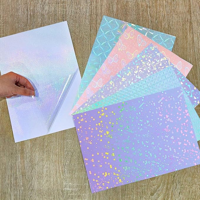 Clabby 36 Sheets Holographic Sticker Paper A4 Vinyl Holographic Laminate Sheets - Image 7