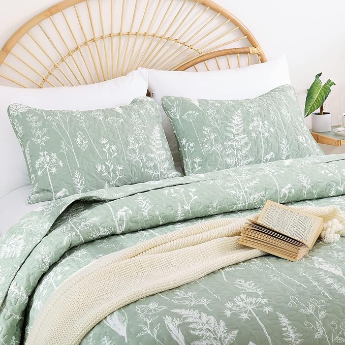 JANZAA Twin Quilt Sage Green Quilt Bed Spread Boho Quilt - Image 6