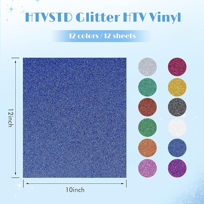 HTVSTD Glitter HTV Heat Transfer Vinyl 12 Sheets 12×10in Iron on Vinyl | - Image 2