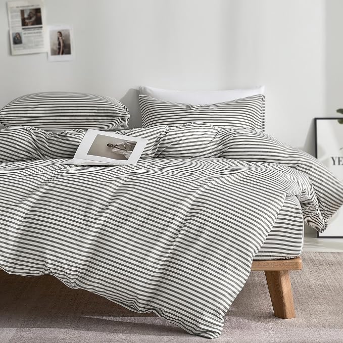 JELLYMONI 100% Natural Cotton 2pcs Striped Duvet Cover Sets by JELLYMONI