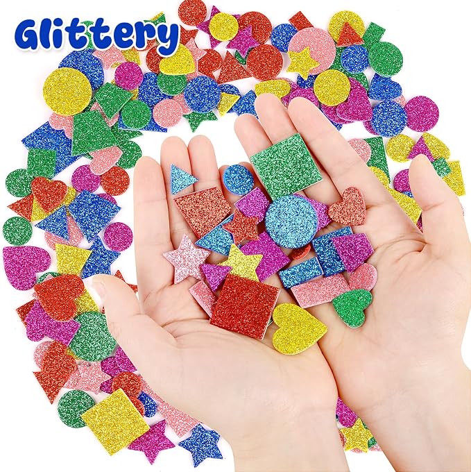CCINEE 714 Pcs Glitter Foam Stickers 6 Colors Self Adhesive Heart Stars Circle - Image 5