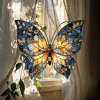 Blue and Gold Butterfly Acrylic Suncatcher by Unknown