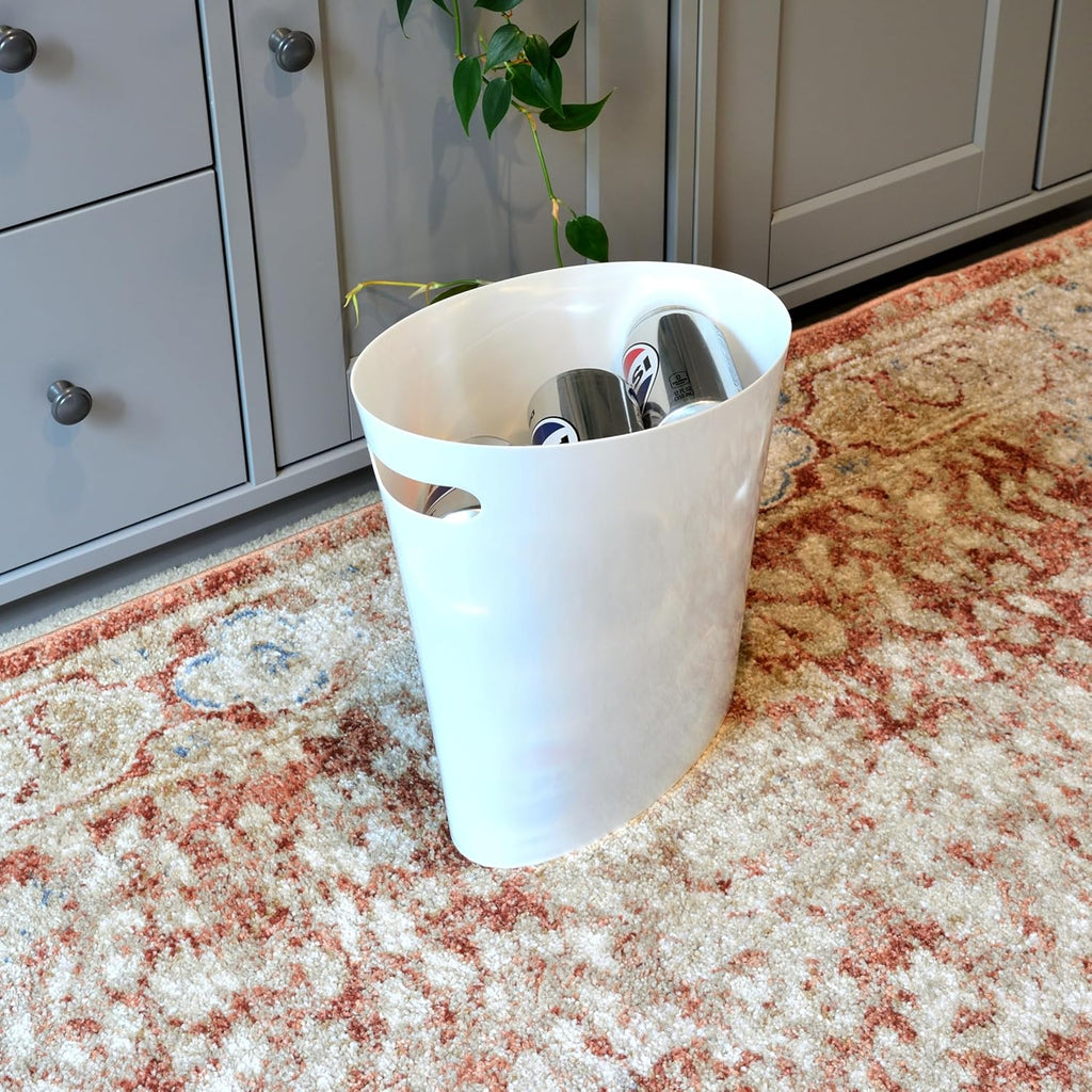 Youngever 2 Gallon Slim Trash Can, Plastic Garbage Container Bin, Small Trash Bin with Handles for Home Office, Living Room, Study Room, Kitchen, Bathroom (2 Pack White)