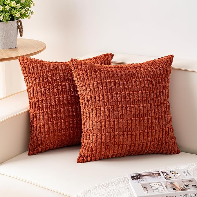 Aegero Pack of 2 Corduroy Decorative Throw Pillow Covers 24x24 InchSoft Striped by Unknown