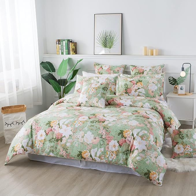 FADFAY Floral Duvet Cover Set Full 100% Cotton Girls Bedding 600 TC Mint Green - Image 8