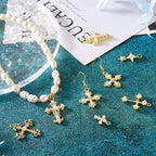 Cheriswelry 18Pcs Cross Metal Charms Light Gold Pearl Rhinestone Pendants Alloy - Image 5