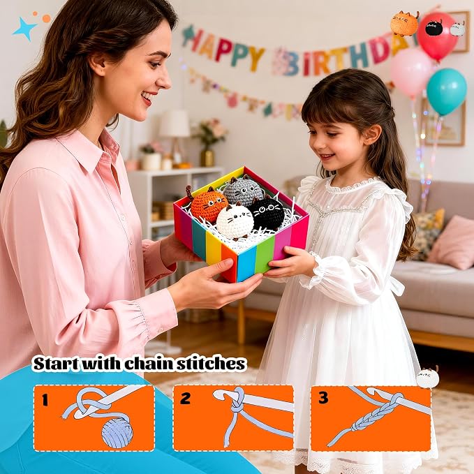Joyclub Crochet Kit for Beginners 4 PCS Cat Family Learn to Crochet Kit - Image 2