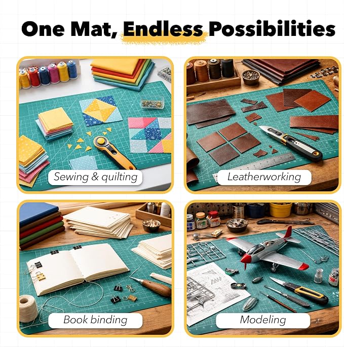 Mandala Crafts Self-Healing Cutting Mat Set – 12" x 18" A3 Green Double-Sided - Image 6