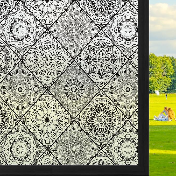 DKTIE Geometric Line Frosted Glass Window Film Door Window Covering Day and by Dktie